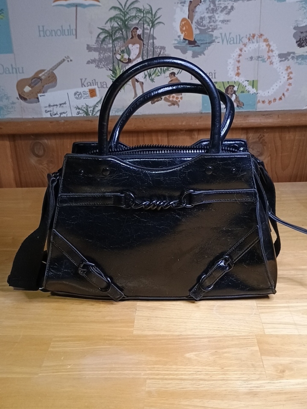 Daisy Fuentes Black Patent Satchel with Shoulder Strap